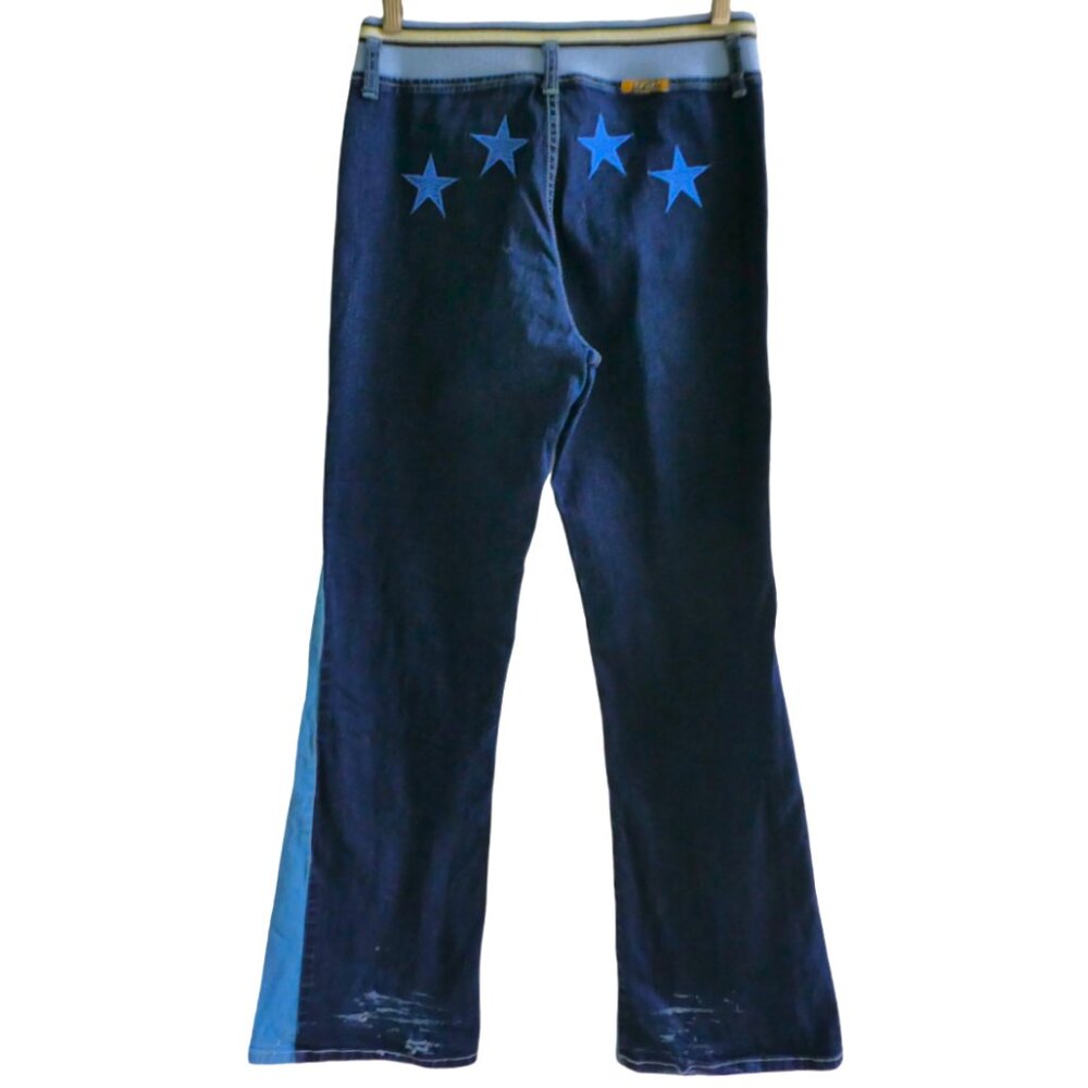 Vintage Watch LA USA Lace Up Two Tone Jeans Butt Stars Flare Leg Elastic Waist